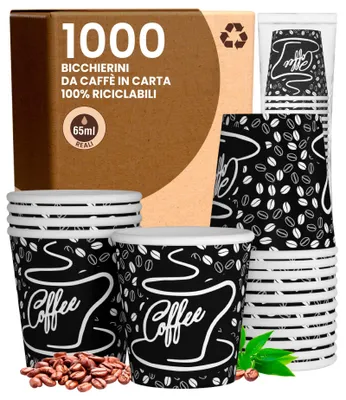1000 Papierbecher 65 ml schwarz, biologisch abbaubar, Einweg