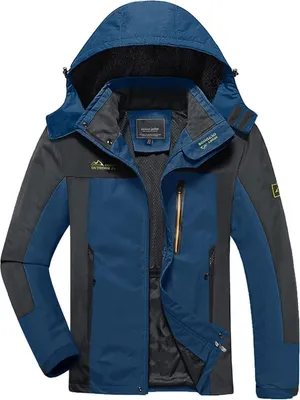 Immagine prodotto di Giacca softshell da uomo, idrorepellente, con cappuccio removibile, giacca outdoor leggera, taglia XL, colore blu denim