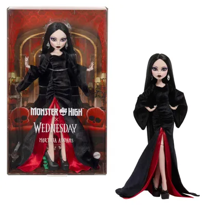 Image de Monster High x Mercredi Morticia Addams Sammlerpuppe JLK99 Mattel – Poupée collector gothique, édition limitée