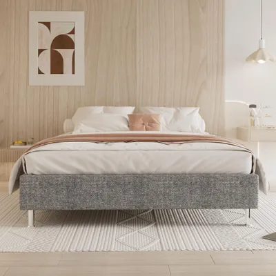Produktbild von DEWINNER Bettrahmen Plattform gepolstert 31 cm Lattenrost/Lattenrost aus Holz/Einfach zu montieren/Dunkelgrau (160x200cm)
