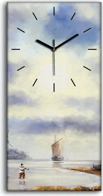 Produktbild von Küchenuhr Bürouhr Leinwand Uhr 30x60 Gemälde Meereslandschafts Fischer - schwarze Hände