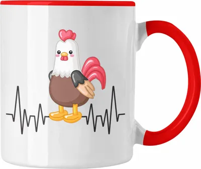 Produktbild von Trendation - Huhn Hühner Herzschlag Tasse Geschenk für Landwirt Bauer Hobby Geschenkidee (Rot)