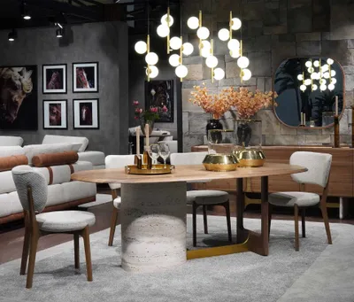 Produktbild von Design Esszimmer Set 5tlg. Modern Einrichtung Holz Tisch 4x Stühle Garnitur