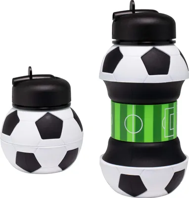 Obrázek produktu pro Láhev na vodu, tvar fotbalového míče, skládací, 200 ml – 550 ml, černá/bílá
