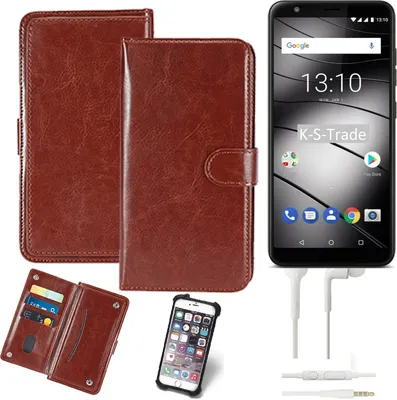 Produktbild von K-S-Trade 360° Hülle kompatibel mit Gigaset GS280 inkl. Headphones braun Kunstleder Case BookCase WalletCase Kunstlederederhülle Handyhülle,