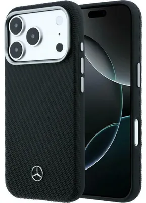 Image de Coque pour iPhone 17 Pro Max Mercedes en similicuir noir strié avec logo MagSafe
