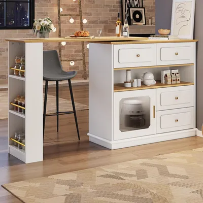 Immagine prodotto di Tavolino da bar estensibile con spazio contenitore, dimensioni 125-181x39x104,5 cm, girevole, colore bianco