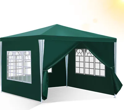 Obrázok produktu pre TolleTour 3 x 3 m záhradný altánok so 4 bočnými panelmi prenosný nepremokavý stan párty stan, na záhradnú terasu oslavu párty, zelený