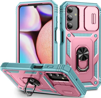 Produktbild von Hülle für Samsung Galaxy A15 5G/4G, Schiebe Kamera Schutz Stoßfest Schutzhülle mit Ringhalterung Ständer Pink