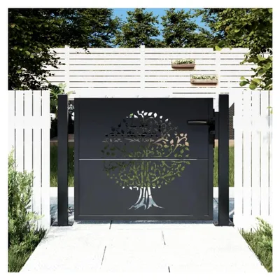 Produktbild von Gartentor Anthrazit mit Baum-Design, abschließbares Hoftor für Garten und Terrasse, 105x105 cm Stahl
