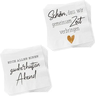 Produktbild von Servietten "Zeit" 40er Set 3lagig 2 verschiedene Motive Papierserviette Motivserviette stoffähnlich Tuch
