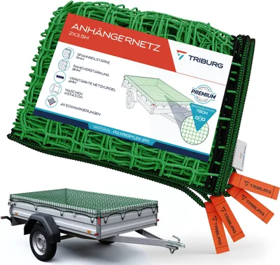 Produktbild von TRIBURG Anhängernetz 2x3,5 m mit Eckmarkierungen und Randverstärkung I Ladungssicherung I Anhängerzubehör I Transportnetz