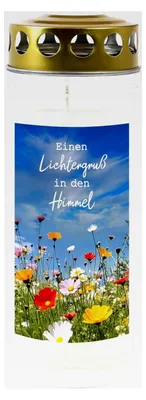 Produktbild von Grabkerze - Gedenkkerze Motiv "Einen Lichtergruß in den Himmel" Dauerbrenner 7 Tage