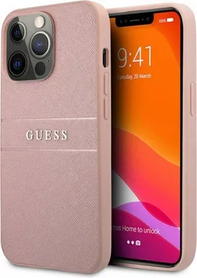 Obrázek produktu pro Guess Saffiano Metal Logo Stripes - Kryt na iPhone 13 Pro (růžová)