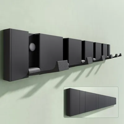 Produktbild von Mai & Mai Wandgarderobe Wandhaken aus Aluminium Garderobe mit 6 klappbaren Haken Garderobenleiste Garderobenhaken Kleiderhaken 44,5cm Schwarz