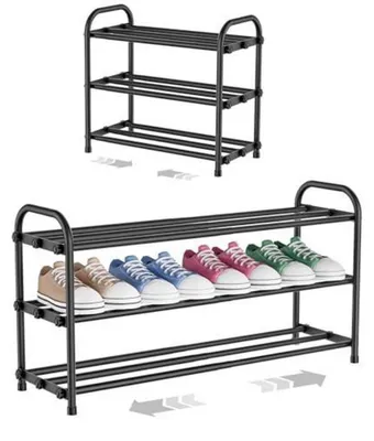 Obrázok produktu pre Odkladacia polica na topánky, kovová, 3 úrovne, čierna, rozmer 43-78 cm