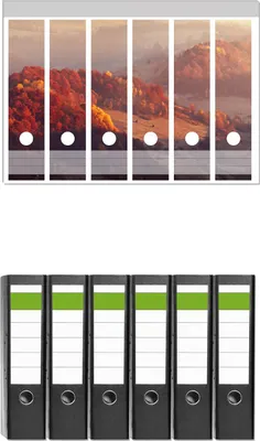 Produktbild von Wallario 6 Stück breite Ordner inkl. Klebeetiketten mit Motive Herbstliche Berggipfel im Morgenlicht -  Set mit Rückenschildern / Ordnerrücken Stickern