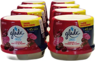 Productafbeelding van Glade badkamerparfum, luchtverfrisser voor uw badkamer, geur: rijpe kersen & pioenroos, 8 stuks
