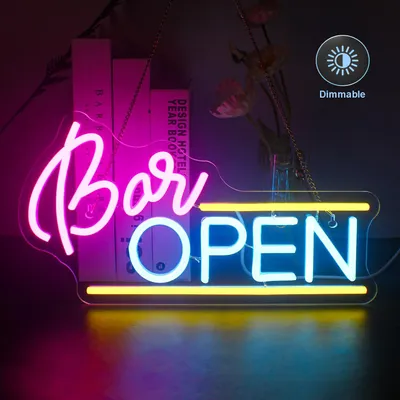 Image de Lampe néon Led USB Dimmable, enseigne néon, veilleuse néon Led Décoration murale pour bar pub hôtel restaurant cadeau(Bar Ouvert, 40x20cm)