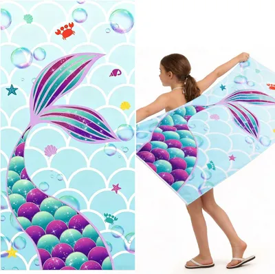 Produktbild von Strandhandtuch 76 x 150 cm, Meerjungfrau, sandfrei, schnelltrocknend, für Strand