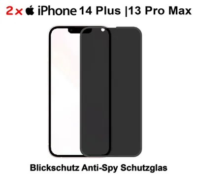 Produktbild von 2x 3D Anti Spy iPhone 14 Plus | 13 Pro Max Privacy Blickschutz Panzerglas Schutzglas Panzerfolie Glas Hartglas