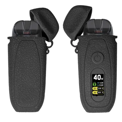 Two black silicone cases for a vape device, shown from different angles.