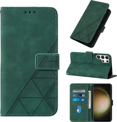 Produktbild von Galaxy S24 Ultra Hülle, Schlank Prägung Leder Kartenfächer Schutzhülle mit Ständer für Samsung Galaxy S24 Ultra Grün