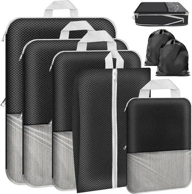 Productafbeelding van Packing Cubes Compression 7 stuks kofferorganizerset waterdichte compressiepakkubussen - met schoenentas - voor koffer rugzak reizen