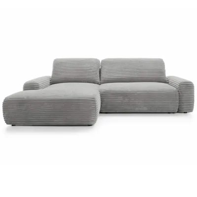 Produktbild von GOLDSTOFF MOUNIR Ecksofa mit Schlaffunktion & Bettkasten 270x170 cm | Stilvoll und komfortabel Cord Schlafsofa L-Form | schlafcouch (Hellgrau)