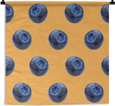 Produktbild von MuchoWow® Wandteppich Wandbehang Blaue Beere - Orange - Muster 150x150 cm Tapisserie Dekoration Wandtuch - Wohnaccessoires - Modernes