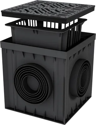 Produktbild von Hofablauf Gartenablauf schwarz PVC Gusseisen Gitter Bodenablauf Regenablauf (C250 PP/Wave/Gusseisen Schwarz, 300x300x300 mm)