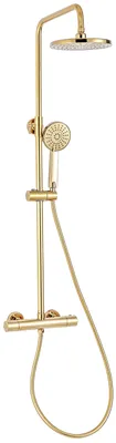 Duschsystem mit Regendusche, Thermostat, Gold, Messing