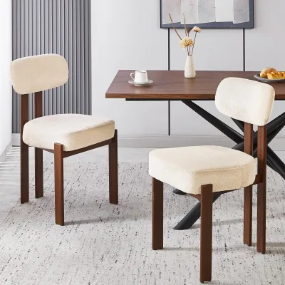 Produktbild von DITAIX 2er Set Esszimmerstš¹hle Japandi - Polsterstš¹hle mit BouclšŠ-Stoff & Holzoptik Metallgestell, Beige