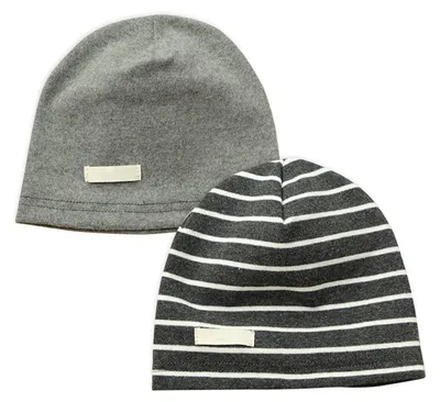 Immagine prodotto di Berretto per bambini, cotone, a righe, set da 2, grigio scuro, taglia 3-7 anni