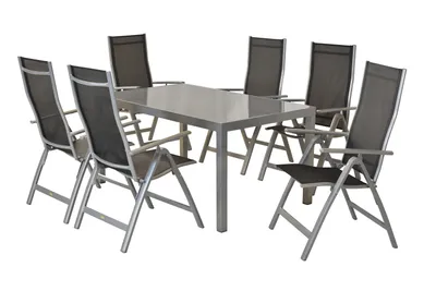 Produktbild von Merxx Gartenmöbelset Carrara 7tlg., 6 Klappsessel schwarz, 1 Tisch 150 x 90 cm - Aluminium/Textil