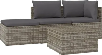 Produktbild von 4-tlg. Garten-Lounge-Set mit Kissen Grau Poly Rattan