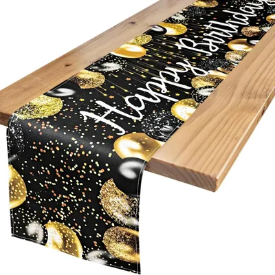 Tischläufer Happy Birthday schwarz-gold 183 x 33 cm Polyester