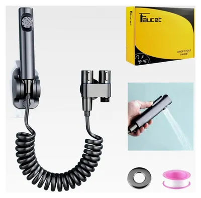 Produktbild von Bidet-Handbrause für die Toilette, Edelstahl Bidet-Handbrause Set mit Doppelsteuerventil Wasserhahnspender und Schlauch zum Waschen von Haustieren und Reinigen des Badezimmers (Grau)