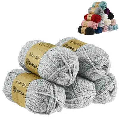 5 x 100g Strickgarn Kartopu Melange silbergrau