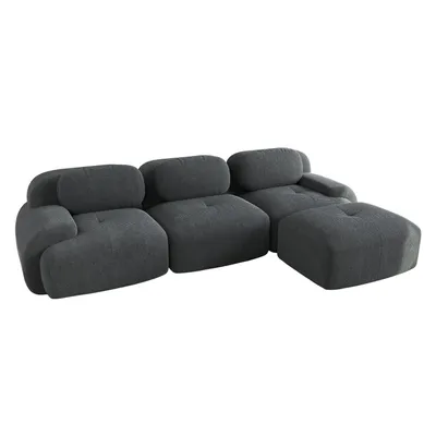 Produktbild von Modulares Ecksofa(grau) ohne Montage, ergonomisch und haustierfreundlich, aus Cordstoff mit extra-breiten Armlehnen, 32D hochelastische Polsterung