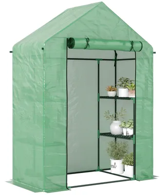 Produktbild von Garten-Gewächshaus - Gewächshaus für Zuhause und Anzucht - 141 x 72 x 191 cm - 4 Regalböden - Wasserdicht - PE-Stahlrahmen - Grün