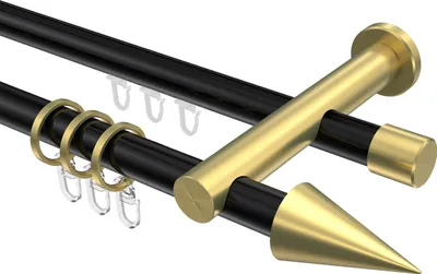 Produktbild von Interdeco Rundrohr-Innenlaufstange / Gardinenstange (Kombination) Schwarz / Messing-Optik, Typ Platon Savio (Kegel), 20 mm Ø 2-läufig, 120 cm