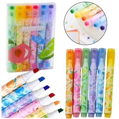 Produktbild von Textmarker mit Stift, Fruchtstempel, farbig, duftend, 6 Stück