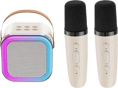 Produktbild von Mini-Lautsprecher für Erwachsene, LED-Licht-Box mit 2 drahtlosen Mikrofonen, drahtlose Lautsprecherbox