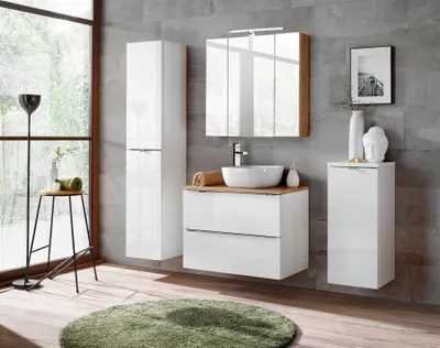 Produktbild von Badmöbel Set 6-tlg Badezimmerset PERUGIA Weiss Hochglanz Set.2