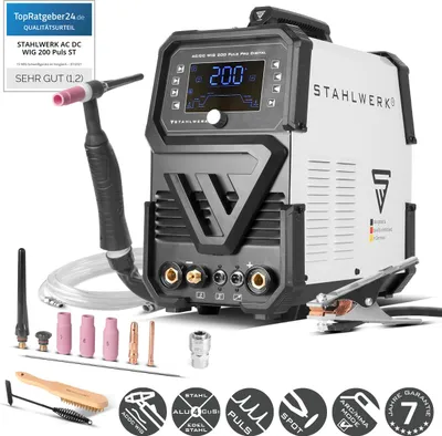 Produktbild von STAHLWERK Schutzgasschweißgerät AC/DC WIG 200 Puls Pro Digital – Kombi-Inverter mit 200 A, MMA-Funktion, Puls- & Spot-Funktion, für Alu & Dünnblech