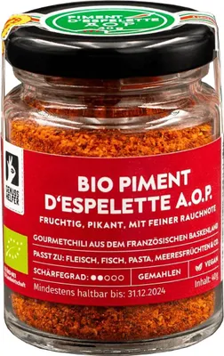 Produktbild von Piment d'Espelette , Gorria Chili, mild-aromatisch, leicht rauchig, Gewürzspezialität, 40g