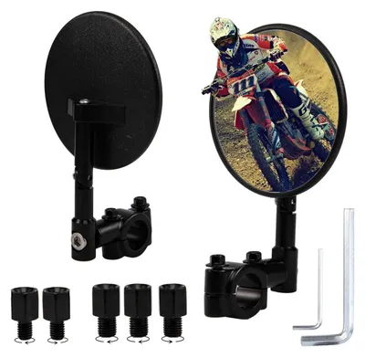 Image de Miroir de moto, modèle rond, rétroviseur de guidon,  E24, rotatif à 360°, diamètre de guidon 22 mm, filetage M8/M10