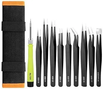Produktbild von 10PCS ESD Pinzetten Set aus Edelstahl in Aufbewahrungstasche