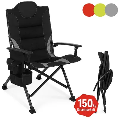 Produktbild von ONBEST Campingstuhl, Oxford 600D*300D, pulverbeschichteter Stahl, 150 kg Traglast, 7 kg, bequem gepolstert, inkl. Tragetasche, Flaschenhalter, Netz- und Rückentasche, Grau/Schwarz